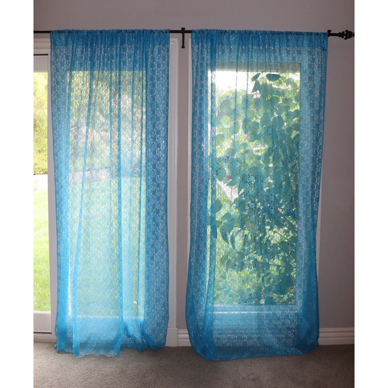 Pateros Lace Sheer Curtain Single Panel, Turquoise, 58" W x 63" L
