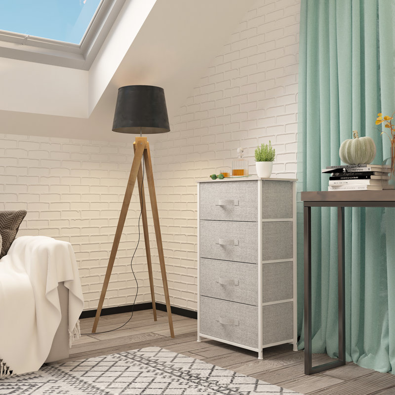 45cm W 4 - Drawer Chest of Drawers, Light Grey/White/Wood