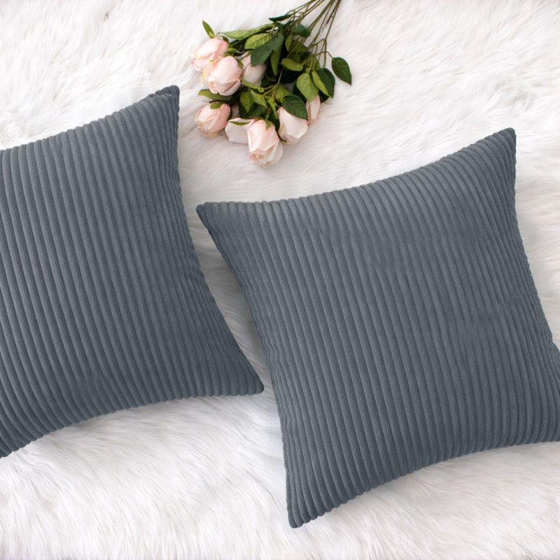 Patterned Velvet Scatter Cushion Covers, Set of 2 – Soft Plush Decorative Pillow Covers for Sofa, Bed & Living Room, Grey