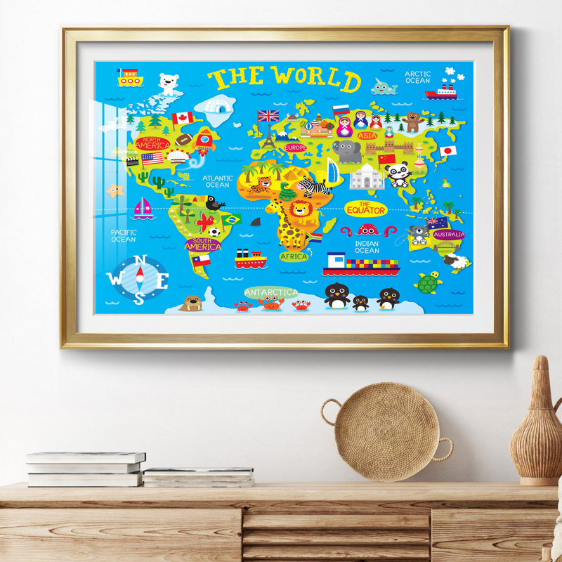 Carte du monde - impression encadrée, H 30,5 po x l 42,5 po x P 1,5 po, Cadre doré