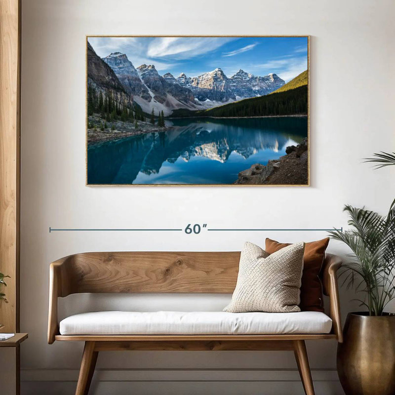 Lac Moraine dans la vallée, Cadre flottant en bois naturel, 46 po x 31 po