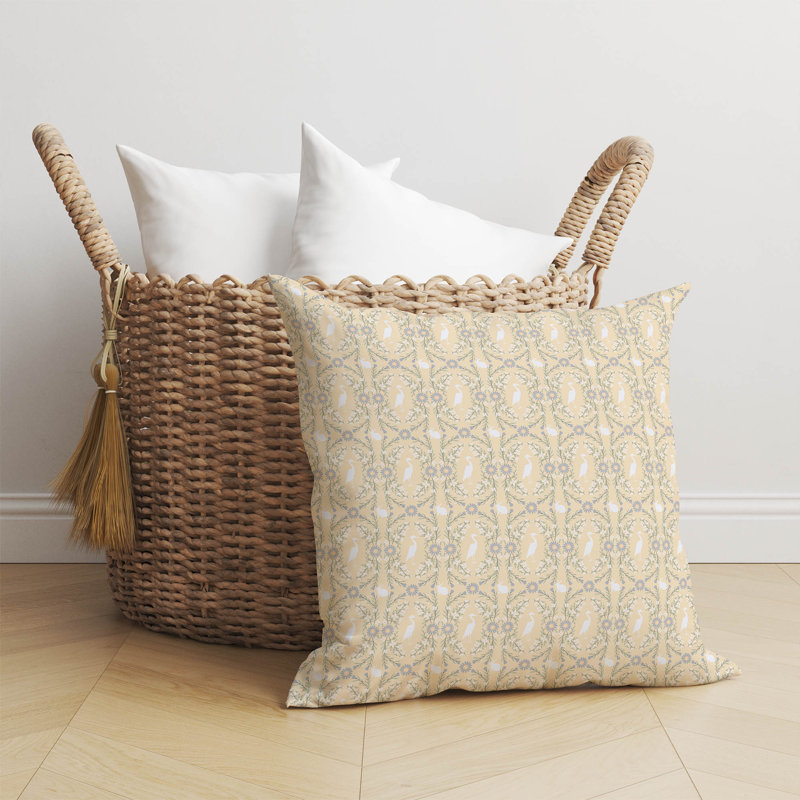 Storks & Bunnies Yellow Pillow, 20" H x 20" W