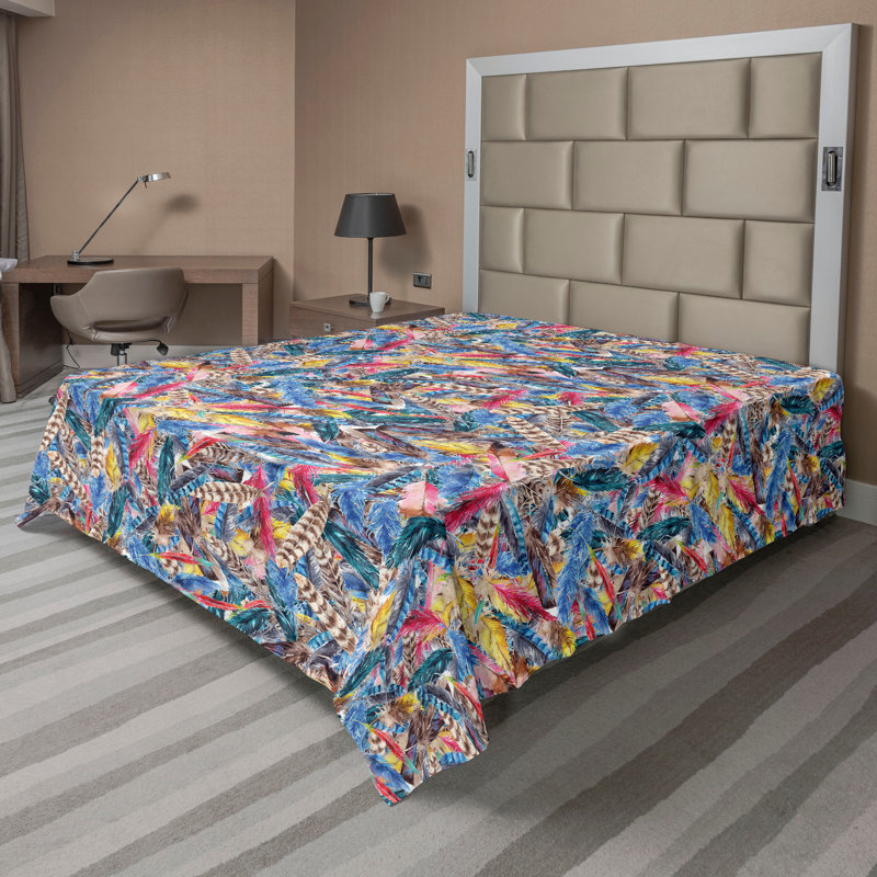 Ambesonne Floral Design Flat Sheet Jumble Cactus Flowers, Dark Lavender Floral, Queen Flat Sheet