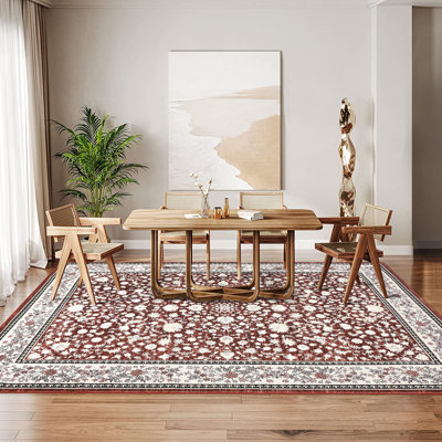 Tapis lavable pour le salon - Grand tapis rétro à poils courts - Envers en caoutchouc - Décoration douce pour la chambre à coucher et le bureau personnel - Idéal pour la salle à manger ou la salle de jeux