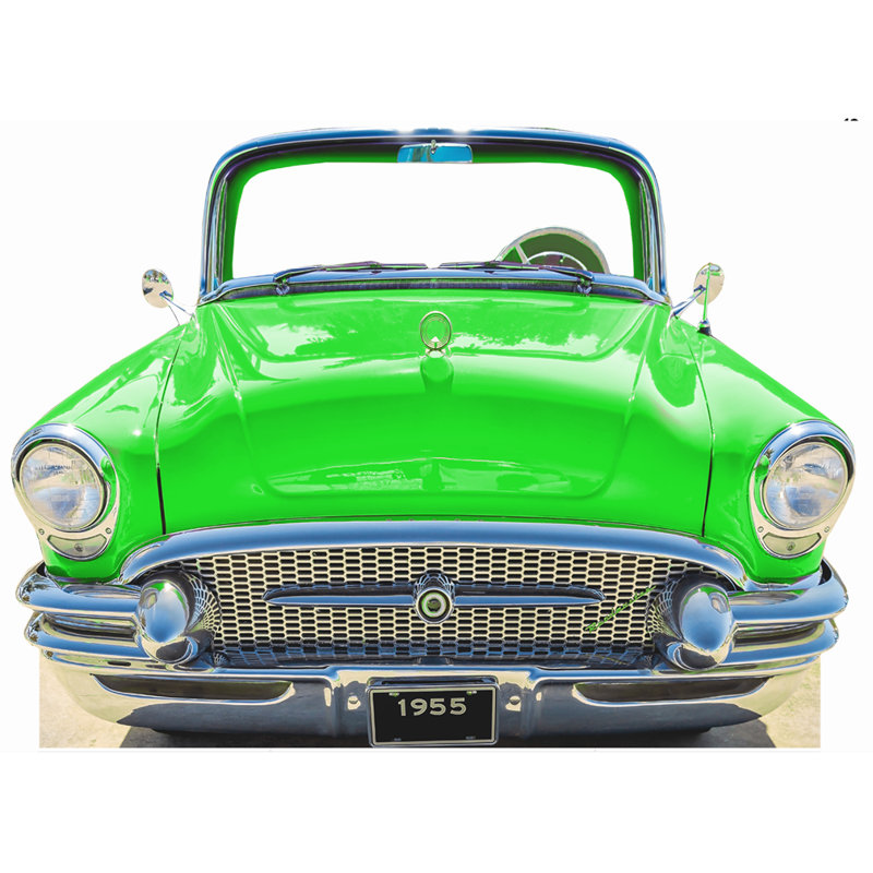 Voiture classique bleue 1955 debout en carton, Vert
