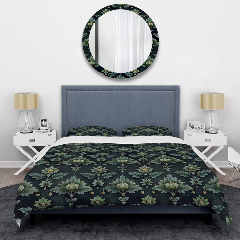 Ensemble de housse de couette Green Green Floral Vines I - Modern, Housse de couette simple et deux taies décorative