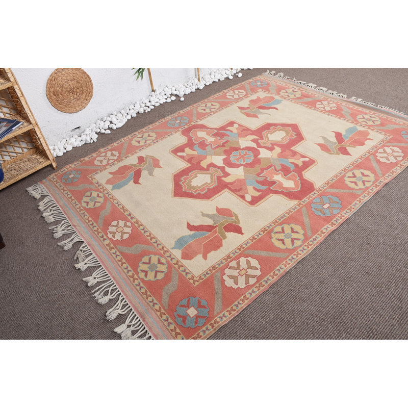 Grands tapis de 5,5 x 7,6 pi, tapis turc, tapis rétro, tapis de luxe, tapis antiques, tapis froids beiges