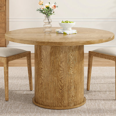 43" Round Dining Table for 4 People, Small Kitchen Dining Table with Wood Top and Sturdy Metal Pedestal Base, Modern Round Dinner Table for Dining Roo