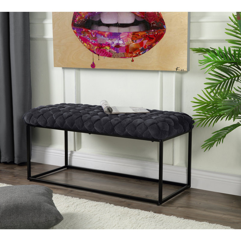 Banc rembourré en velours 39 po Gemma, Noir