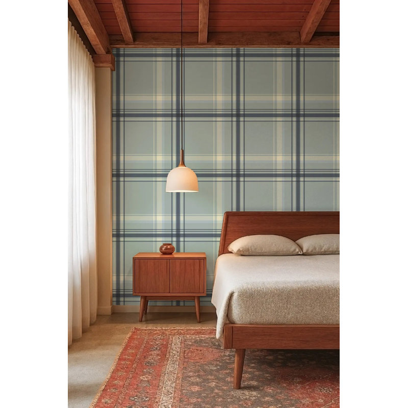 Ashcroft Tartan Large, Pale Mineral Blue, Faux Grasscloth