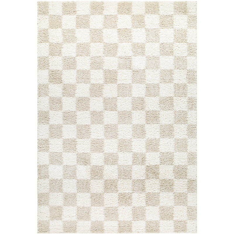  Tapis tissé à la machine Edaline, Rectangle 6 pi 7 po x 9 pi, Blanc/Ivoire