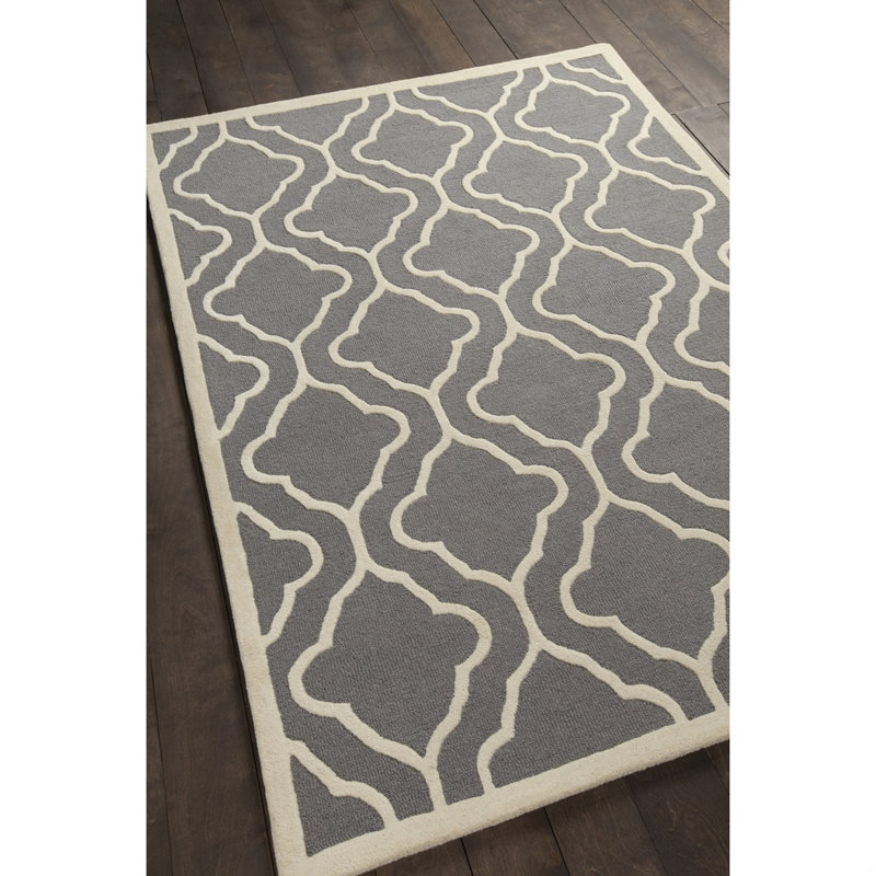 Electra Authentic Hand-Tufted Handmade Gray & Cream Modern Lattice Wool Area Rug, 5' x 7'