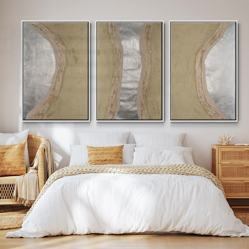 «Silver Lake I», ensemble de 3 reproductions encadrées sur toile, H 40 po x l 78 po, Blanc