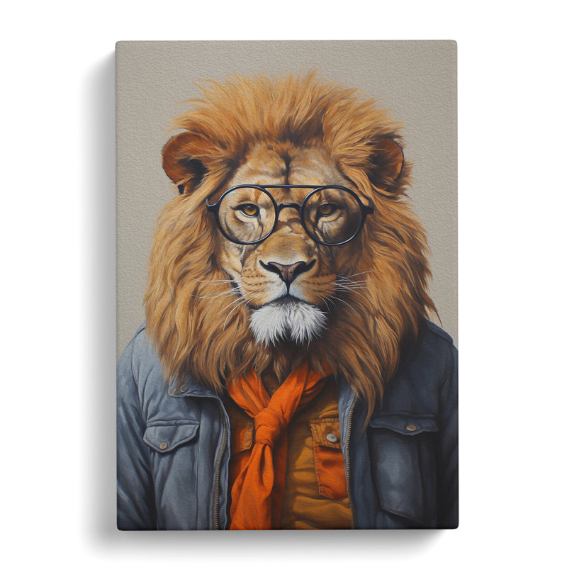 Lion With Glasses Painting No.3 - Wrapped Canvas, 60cm H x 40cm W x 3cm D
