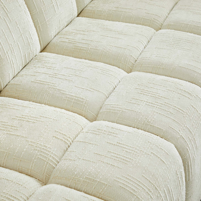 Canapé moderne en chenille pure mousse avec siège à carreaux et dossier à touches piano, Beige