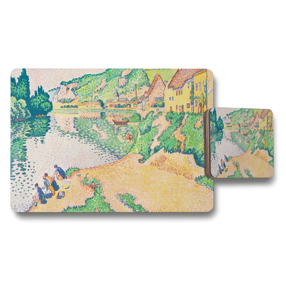 Impressionist River Village Placemat And Coaster Set