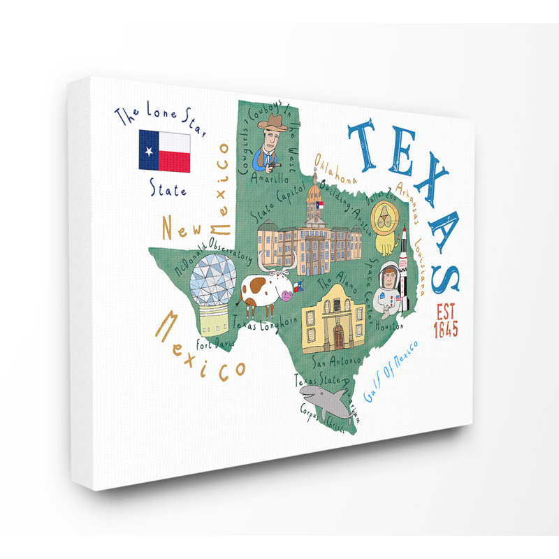 Décoration murale pour enfants illustrée par Schmier, Texas, H 16 po x l 20 po x P 1,5 po, Toile tendue