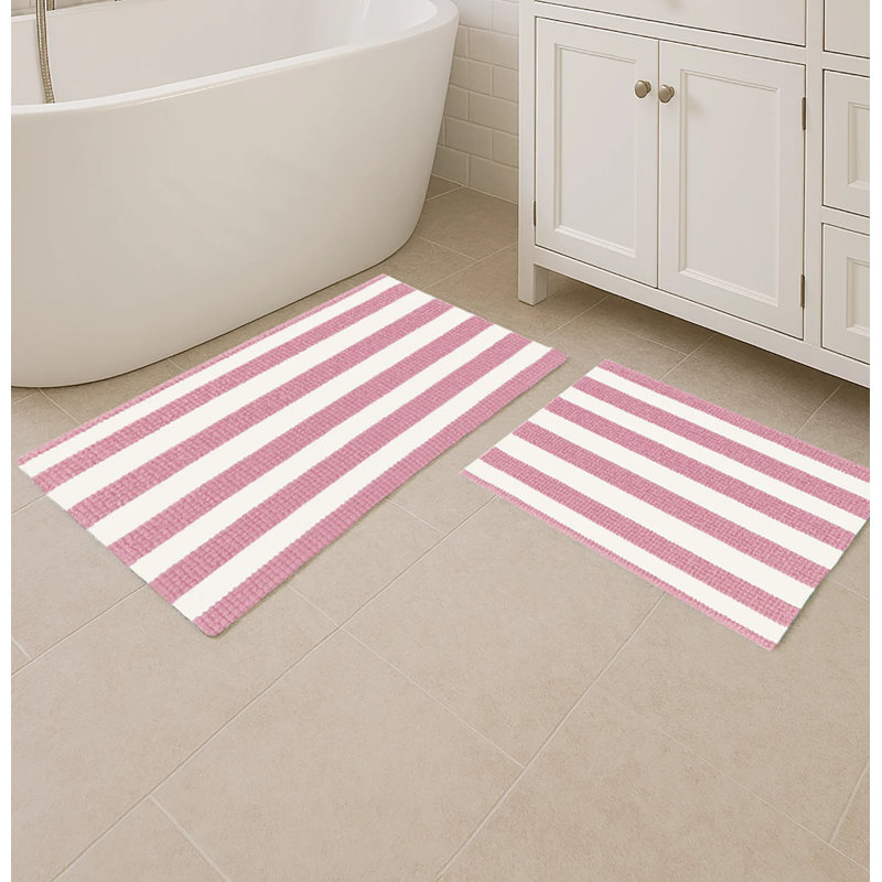 Grand tapis de bain en chenille moelleux à rayures douces, Rose
