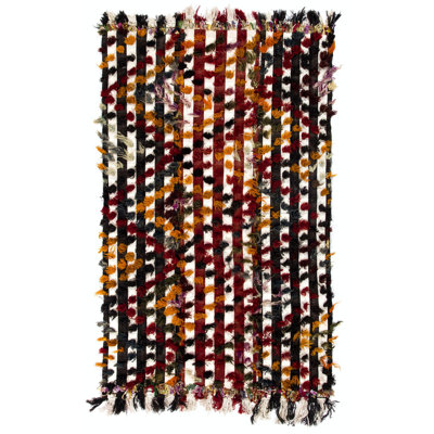 Kilim de l'Anatolie centrale tissé à la main rétro avec pompons colorés