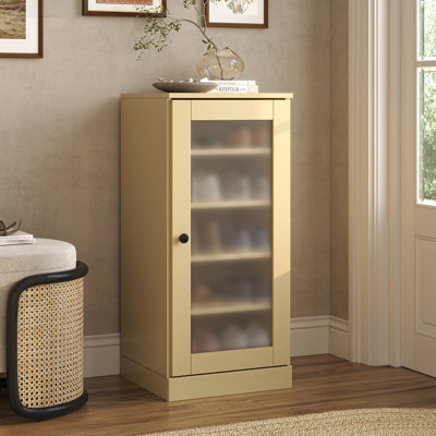 Armoire de rangement 100% en bois massif avec porte étroite en verre dépoli avec tablettes réglables, rangement empilable peu encombrant, l 16,5 po x H 35,75 po