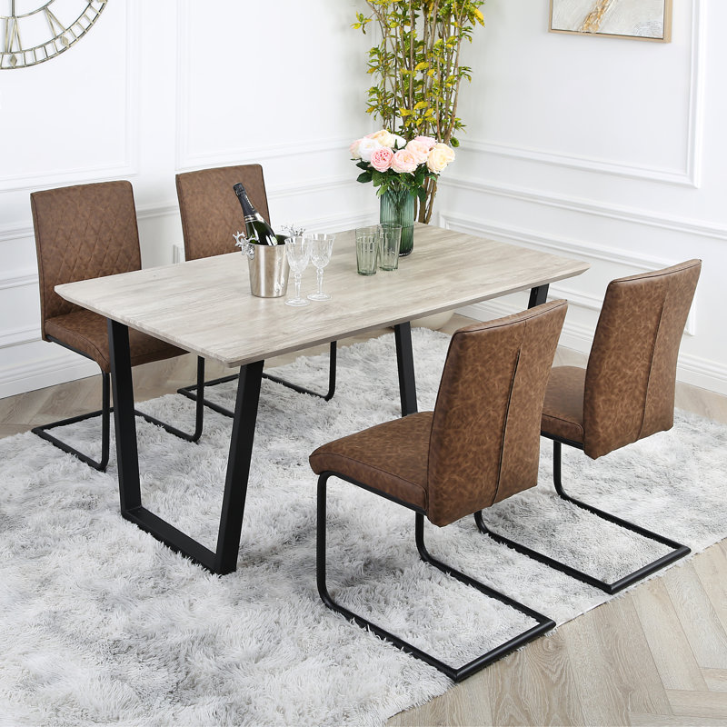 Asfand 4 - Person Dining Set, Light Grey, Brown