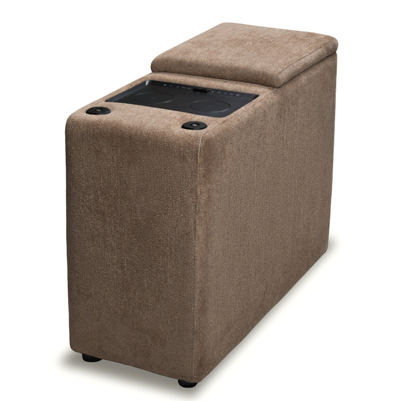 Madella Audio Smart End Tables with Storage and Built-in Outlets,Power Grommet for Sofa Sectional, Latte