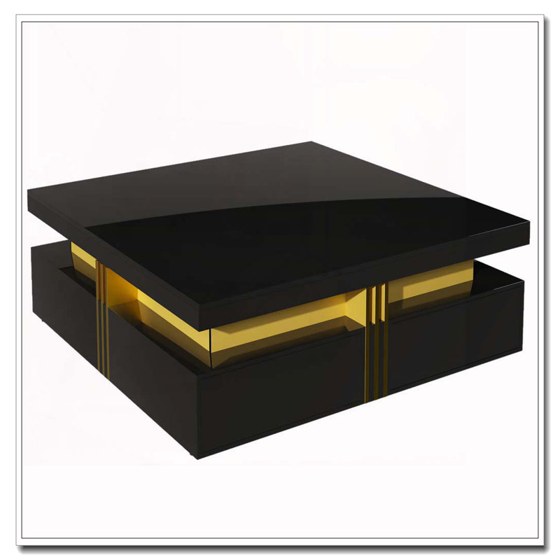 Table basse carrée avec rangement à 4 tiroirs, Noir