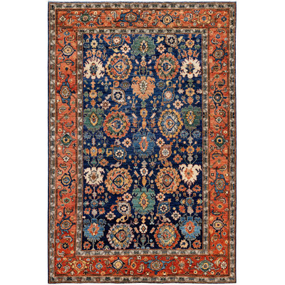Tapis unique noué à la main bleu 6 pi 3 po x 9 pi 2 po Dobbins