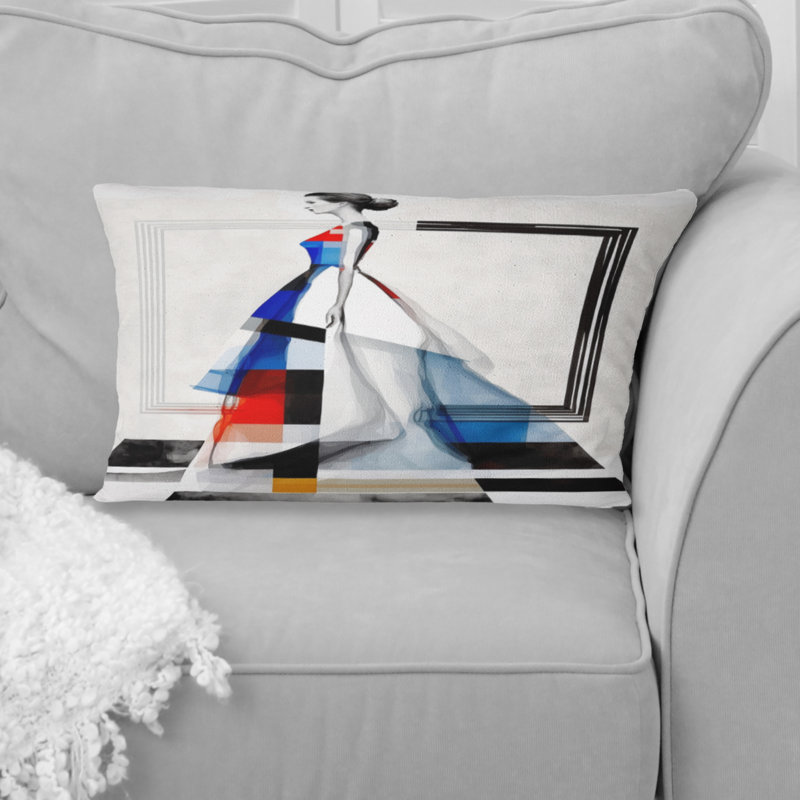 Femme en robe géométrique - Coussin décoratif à imprimé abstrait femme