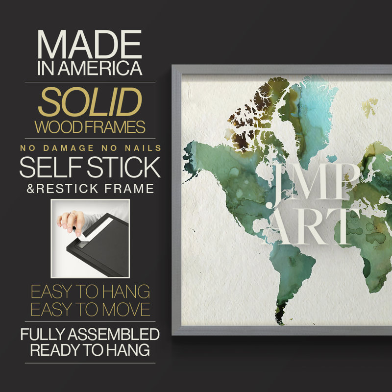 Inky World -Framed Print - Restickable, 16" H x 20" W, Grey