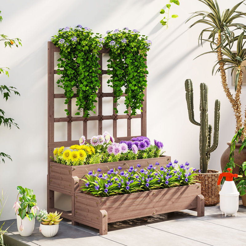 Raised Garden Bed with Trellis, Brown