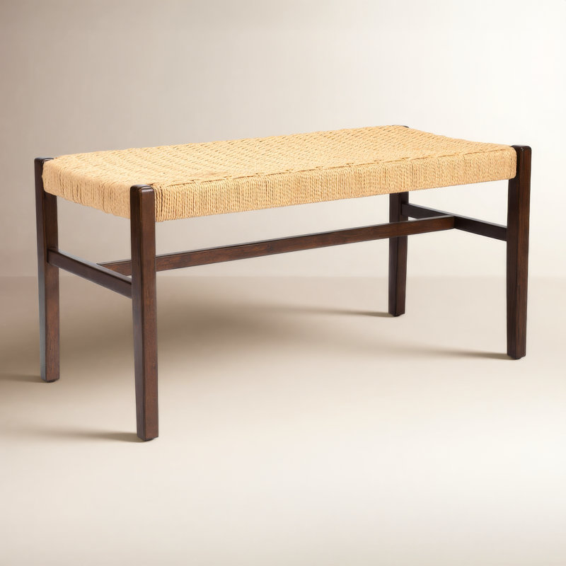 Piper Solid Wood Bench with Woven Rope Seat, 18" H x 36" W x 17" D, Natural