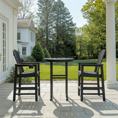 3-Piece Black HDPE Indoor/Outdoor Bar Height Bistro Set