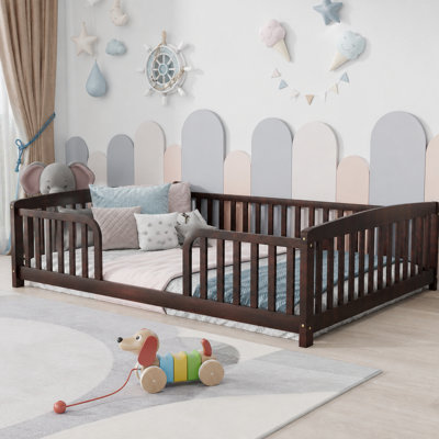 Lit pour tout-petit Montessori, structure en bois de pin (espresso, double)