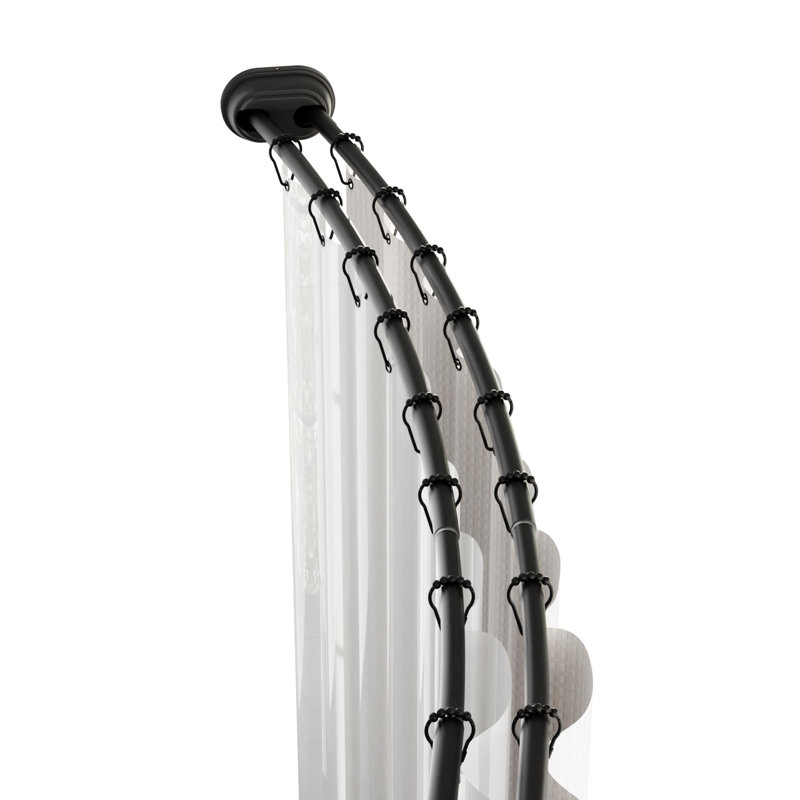 Tringle à rideau de douche double à tension incurvée, sans perçage, réglable de 50 à 72 pouces, tringle de douche double facile à installer, antirouille, noir mat
