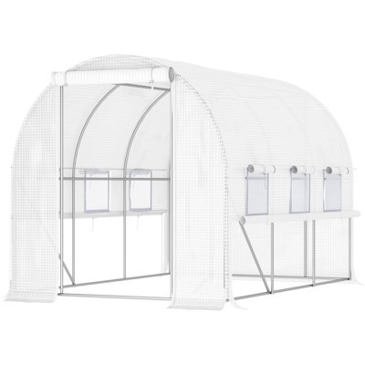 10' X 7' Outdoor Walk-in Greenhouse, With Fade- Heat- Pe Cover, Zipper Doors And Mesh Air Exchange Openings Weather-