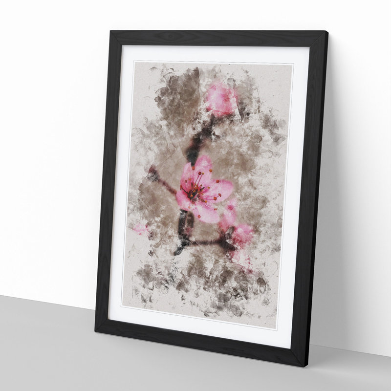 Pink Cherry Blossom Flowers Vol.1 - Picture Frame Graphic Art, Black Framed, 48cm H x 36cm W x 2cm D