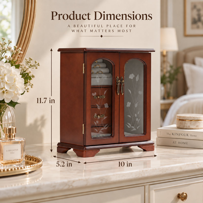 Vintage Jewelry Box with Mirror, Wooden Jewelry Organizer and Storage Case for Women，Brown