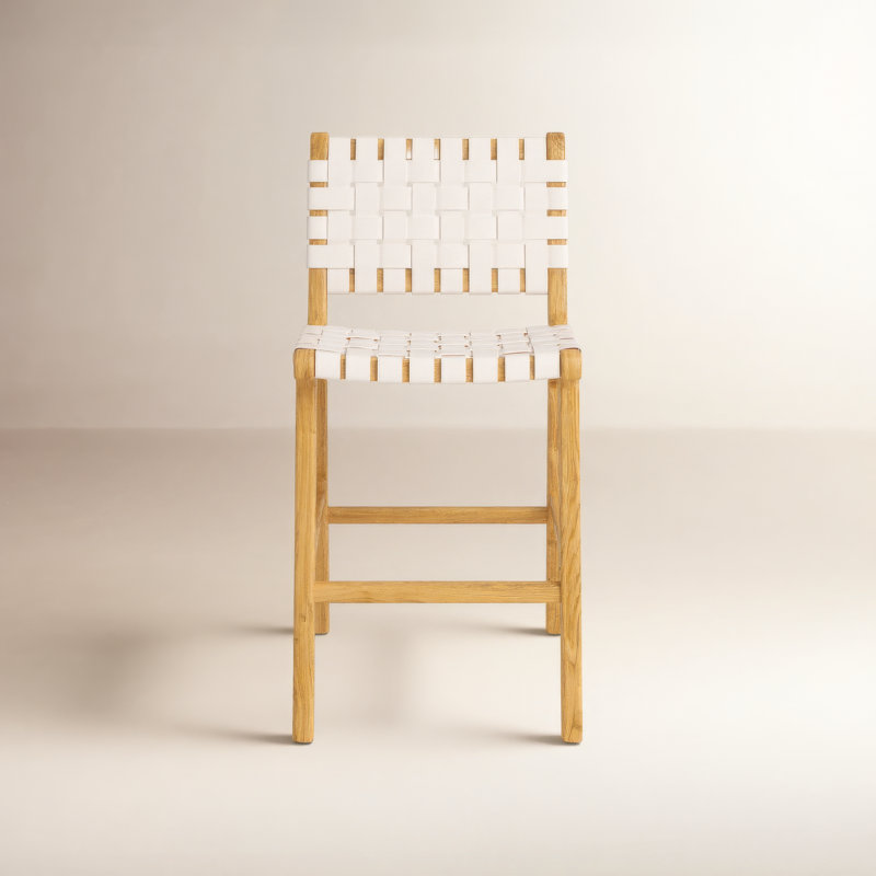 Alston Upholstered Counter Stool with Solid Wood Frame, Counter Stool (27.16" Seat Height), White Leather/Natural Frame