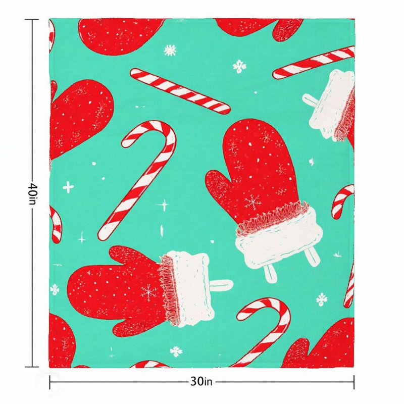 1 paire de mitaines d'hiver rouge / cannes de bonbon, couverture festive à motif festif, conception de Noël douce en flanelle chaude, imprimé flocon de neige, ludique et fantaisiste pour canapé / lit / voyage, 30 x 40