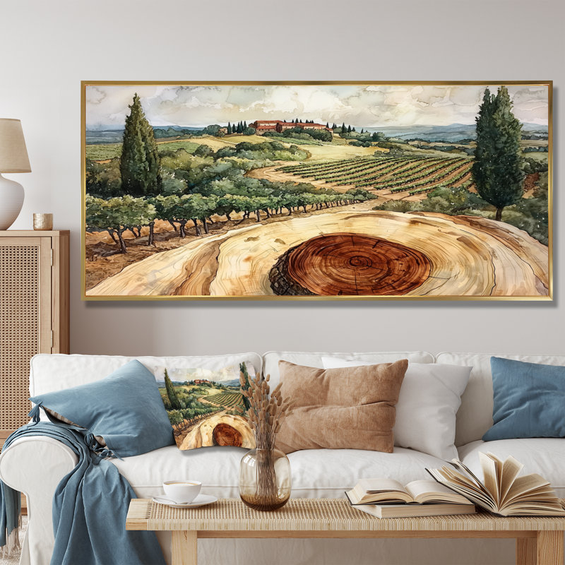 Winn - Vineyard, art mural, H 28 po x l 60 po, Impression encadrée flottante, Doré