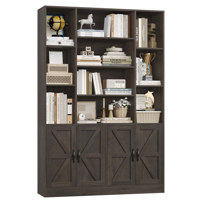 74.8'' H Storage Bookcase With 10 Open Shelves, Dark Brown