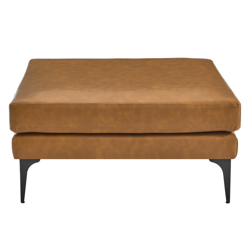 Tan Vegan Leather Upholstered Ottoman with Metal Legs