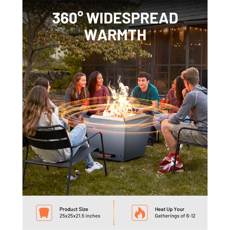 Cyberpit One Pro 25 Inch Smokeless Fire Pit, W/Pull-Out Ash Pan, Portable Outdoor Firepits, Carry Handle For Backyard Patio Camping, Stainless Steel