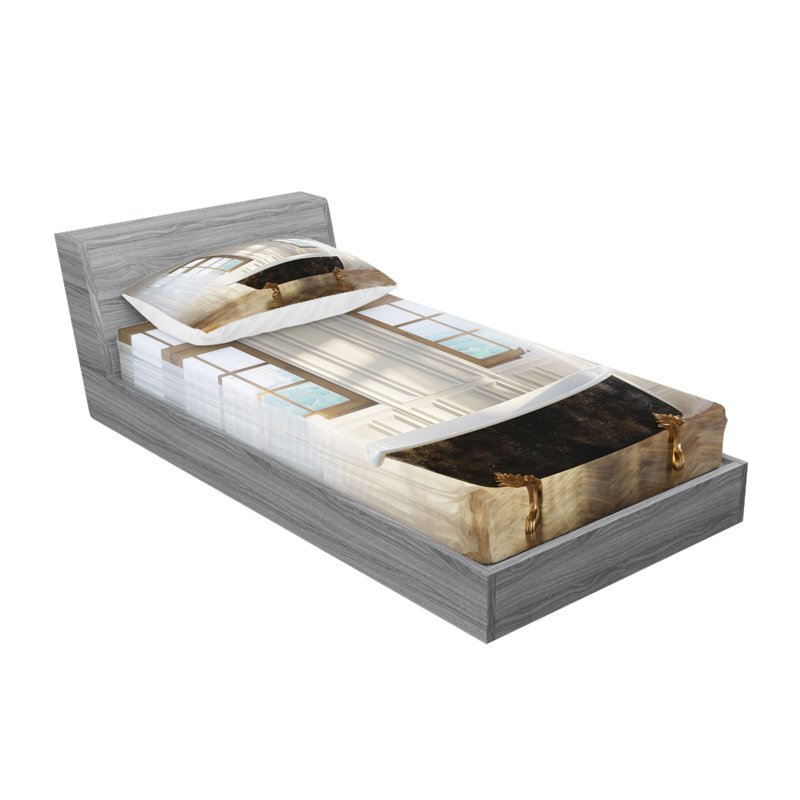 Drap-housse et coussin décoratif Ambesonne Retro blanc noir brun pâle, Ensemble de draps pour lit simple + 3 pièces supp