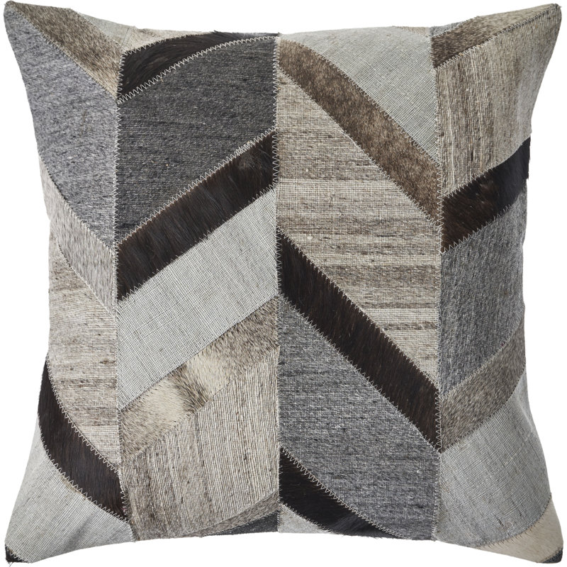 Gray/Brown Rustic Geometric Faux Hide Throw Pillow Cover, Polyester/Polyfill