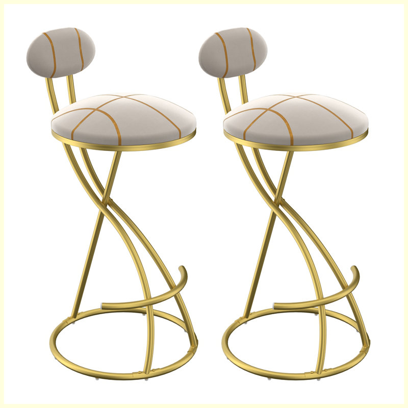 Ensemble de 2 tabourets de bar modernes avec repose-pieds, Doré, Blanc crémeux