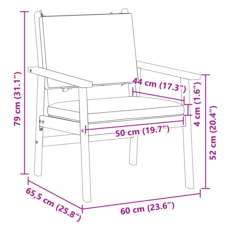 vidaXL Garden Chair with Cushion 2 pcs Cream White Solid Acacia Wood, Cream