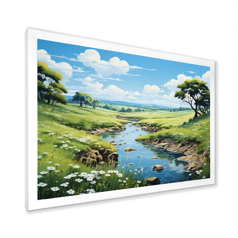«Countryside River Reflections II», art mural sur toile, H 24 po x l 32 po x P 1 po, Cadre simple blanc