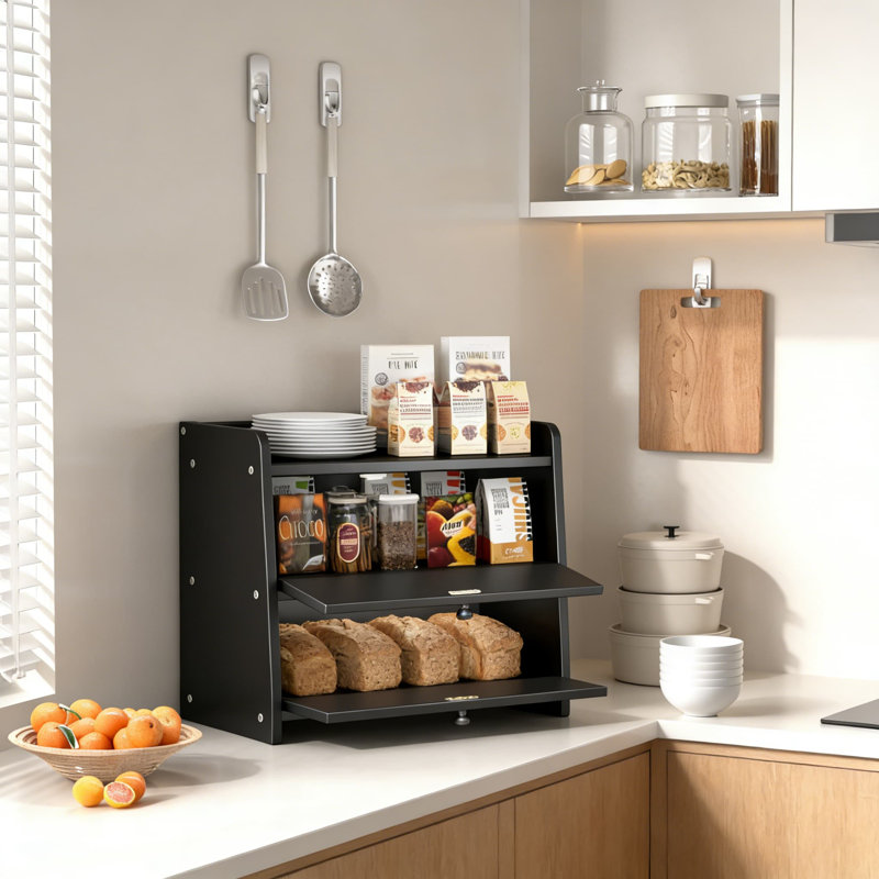 Boîte à pain en bois à double couche pour comptoir de cuisine, contenant à pain hermétique de grande capacité avec loquet magnétique, organisateur de paniers à pain en bambou naturel